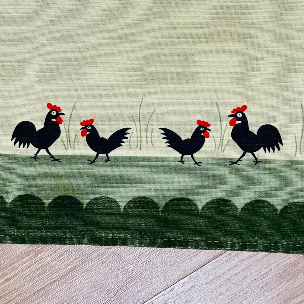 Vintage Rooster & Hen Yellow Green Border Tablecloth 34x38